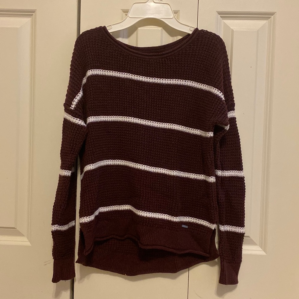 Maroon and white striped Hollister sweater